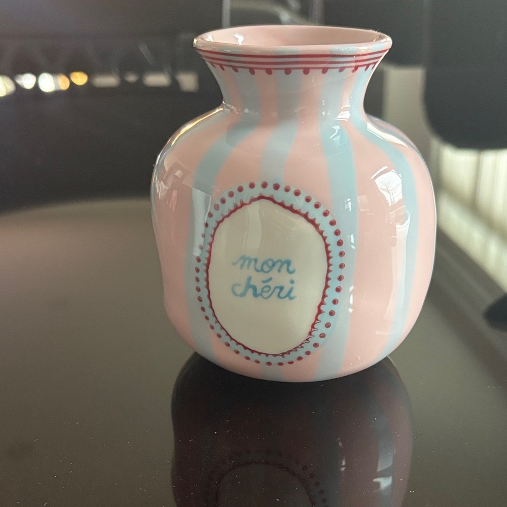 Anthropologie Mon Chéri Pink & Blue Striped Vase — 4.5”